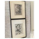 Two pieces of very old wall art sketches. While