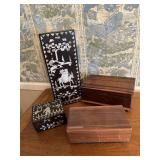 FourVintage wooden trinket boxes