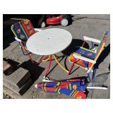 Childï¿½s patio table 2 chairs and umbrella. This