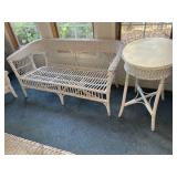 Wicker loveseat, and side table