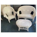 3 pc. Childs wicker chair, loveseat and table