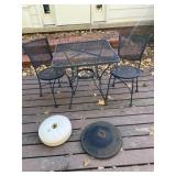 Heavy metal patio table and two chairs and two