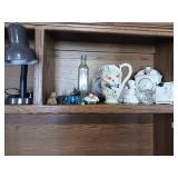 Miscellaneous glassware clock desk lamp and other