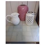 Three ceramic pieces a picture flower holder and