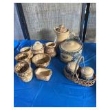 Pfaltzgraff carafe, salt box, salt and pepper,