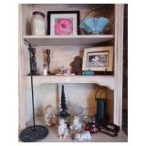 Miscellaneous figurines glassware three shelves a