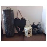 Several miscellaneous items wall hanging basket