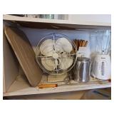 Several kitchen items including vintage fan 12