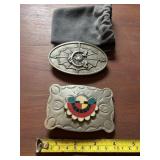 Vintage belt buckles. Colorful one is a Frontier