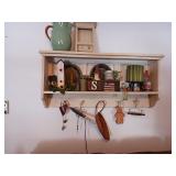 Wooden wall shelf multiple items all items shown