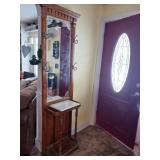 Antique hall tree with mirror marble slate 79 in