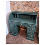 painted roll top wood desk and chair