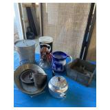 Cow milk pitcher, square angel food cake pan,