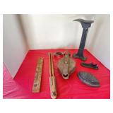 Cast iron cobblers anvil, asbestos sad iron,