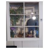 Shadow box with vintage items inside two vintage