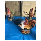 Wire egg, basket, rooster, decor, and rooster