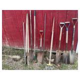 Post hole digger, spades, and other yard tools as