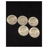 Five 1979 SUSAN B Anthony dollar coins