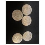 Five Eisenhower Silver dollars. Three are 1971