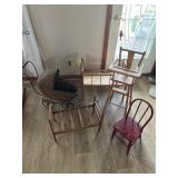 Vintage/antique doll furniture. Includes crib,