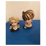 2 Lady head vases