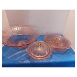 Pink depression Rose dishes very large serving