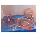Pink rose depression glass serving tray with