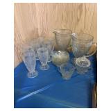 Depression glass iris and herringbone pattern.