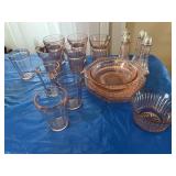 Pink depression, glass salt, and pepper, shakers,