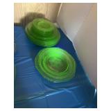 Vaseline glass dinner, plates, salad plate, and