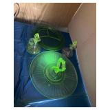 Vaseline glass, serving pieces and one vinegar