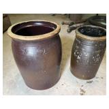 Two brown stoneware crocks