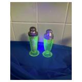 Uranium glass salt and pepper shakers