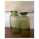 Antique/vintage olive green glass jars