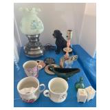 Lamp appears to be Fenton and other glassware and