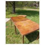 2 card tables and dough box end table