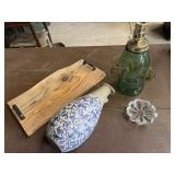 Blue and white stoneware vase laying down and