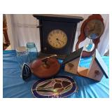 Vintage Nutcracker two old clocks bookends glass