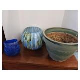 Two vases one large crock-like planter