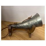 Hunters drinking horn on wood stand