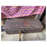 6 foot wood shelf, old wooden box, 4 1/2 foot