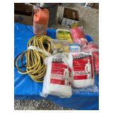 Extension cord, paint, coveralls, rubber, gloves,