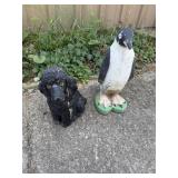 Concrete, penguin lawn, ornament, and resin dog