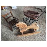 Wooden rocking horse, child