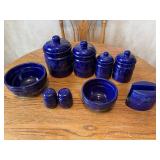Vintage cobalt, blue canister set, two bowls,