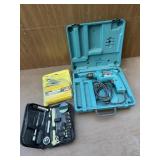 Makita corded drill, socket set and portable