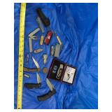 Knives, multipurpose tools, bottle, opener,