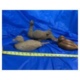 3 hand carved wooden duck figurines