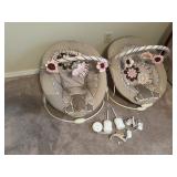 2 infant bouncer seats and first years baby