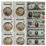 LARGE NOTES, OGH GRADED COINS, CURRENCY, & more